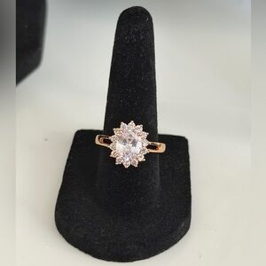 Rose Gold Halo Oval Cubic Zirconia Ring - Women Jewelry